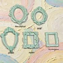 Baroque Retro Mini Resin Photo Frame Set: Oval & Square Shapes, Cream, Handmade DIY Ornaments Thin Edged Square žalia