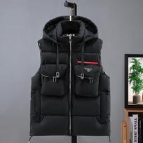 Men Thickened Warm Sleeveless Cotton Padded Casual Vest Outerwear XXXL black