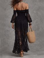 Splicing fishtail new fashionable and elegant off-the-shoulder lace lantern sleeve dress XXL