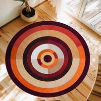 Mid Century Modern Geometric Round Rug Retro Abstract Pattern Non Slip Floor Mat for Living Room 120x120cm white