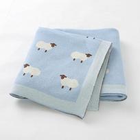 Kūdikio megztas pledas Grynos medvilnės Naujagimio apklotas Minkšta šilta termo antklodė Vežimėlio uždangalas Oro kondicionieriaus lovos kilimėlis Animacinis avinėlis 1pc blanket(80x100cm) šviesiai mėlyna spalva