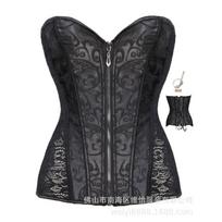 Jacquard Lace Zipper Waist Cincher Body Shaper Corset For Women L black