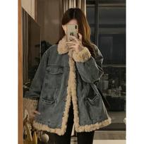 Autumn and winter new retro lazy casual lamb wool denim jacket women's cotton clothes women m (recommended within 50-57.5kg ) black