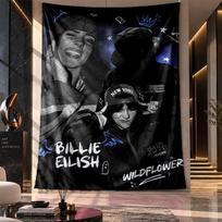 Wall Hanging Tapestry,Billie Eilish Printed Fabric Backdrop For Dorm Room Party Decoration 150cmx200cm gray