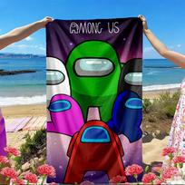 Among Us Print Beach Towel, Versatile Lightweight Absorbent Beach Towel for Pool Surf Yoga Bathroom, Perfect Birthday Holiday Gift 70cmx140cm(27x55inch) green