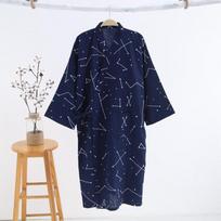 Japoniškas kimono moteriškas chalatas naktinis marškinys ilgomis rankovėmis naktiniai marškiniai medvilninė marlė Vasaros ir rudens miela prakaituota pavasarinė medvilninė pižama S blue