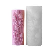 Flower Cylinder Candle Molds Castings Molds Epoxy Resin Molds Flowers Pillar Silicone Moulds Ornament Plasters Molds B white