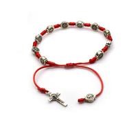 QIGO Red Rope Saint Benedict Bracelets Metal Miraculous Cross Rosary Religious Jewelry white