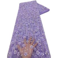 1 Yards African Sequins Bead Lace Fabric High Quality French Embroidery Nigerian Tulle Lace Fabric For Women Wedding Dress Craft 1Yard gray