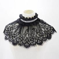 Perfect Match Black Ladies'Stand Collar Lace Neck Ruffle Fake Collar Cape With Pearl Sexy Versatile Decorative Collar Shawl Costume Accessory gray