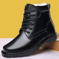Martin boots men's short boots round head tooling leather boots medium top men's boots wool cashmere retro velvet thermal cotton leather boots 44 black