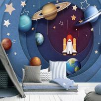 Kosmosas Sieninė tapyba Planeta Žvaigždė Raketa 3D Tapetai Vaikų Kambariui Svetainei Sofa TV Fonui Sieninė Tapyba Namų Dekoras Freska 250 cm(W) x 175 cm(H) blue