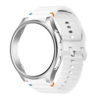 Case+Strap for Samsung Galaxy Watch 7 6 5 4 40mm 44mm Silicone Official Band PC Protector Cover Bumper for Galaxy Watch 6Classic Galaxy Watch 6 40mm white