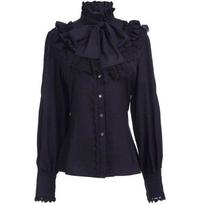 Amazon's New Victorian Era Shirt Women's Gothic Shirt Retro Long-Sleeved Lotus Pleated Top Lolita Shirt Black XXL black
