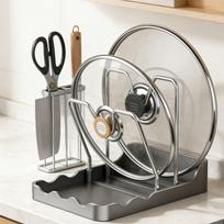 Dangtelių laikiklis Sandėliavimo lentyna Nerūdijančio plieno Neslystantis Tinka virtuvės stalviršiui Hold 2 Pot Lid gray