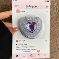 For Magsafe Magnetic Phone Holder Luxury Glitter Rhinestone Heart Simple Design Expandable Foldable Strong Magnetic Airbag Stand violetinė