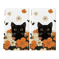 Cats Illustration Dish Towel Absorbent Cotton Fiber Safe Kitchen Accessory Decoration Item black
