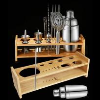 Professional Cocktail Shaker Stand Bartender Tool Kit Holder Professional Drinkware Tools Wood Drink Mixer Set Stand Shake United States brown