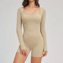 Zechuang nude onesie hollow back tight fitness clothes outdoor sports running yoga clothes women L beige