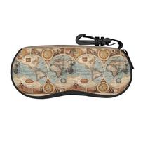 Vintage World Map   Glasses Case Cover  Zip Sunglasses Case Cute Travel Glasses Box Men Women Eyewear Accessory One Size beige