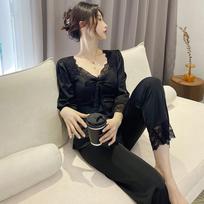 1011 sexy comfortable simple casual loungewear, lace exquisite fashion satin chiffon bow two-piece set xl ( 65-75kg )