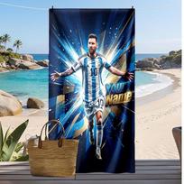 Lionel Messi Personalized Printed Beach Towel Soccer Logo Support Custom Name Text Absorbent Towel For Sport Travel Special Gift 70cmx140cm(27x55inch) gray