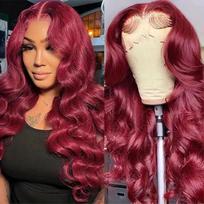 European & American Fashion 13x4 Wine Red Lace Front Wig - Long, Curly, Big Wave Style. beveik baltos spalvos