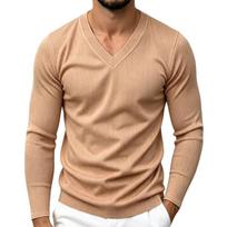 Men V‑Neck T-Shirts Long Sleeve Slim Fit Pullover Casual Basic Knitted Tops XXXL