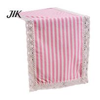 Table Linens for Dining Striped Runner, Lace Trim Cotton Linen Washable Runner Rustic Farmhouse Home Decor Entryway L