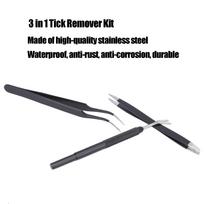 3pcs Tick Remover Tools Stainless Steel Tick Remover Kit for Pet Dog Cat and Human black