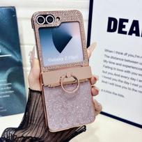 Galaxy Z Flip 8 7 dėklas su cirkonio kaspinėliu, blizgančiu vyrio žiedu, stoveliu, smūgiams atsparus PC dangtelis moterims Samsung Galaxy Z Flip8