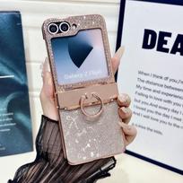 Galaxy Z Flip 8 7 dėklas su cirkonio kaspinėliu, blizgančiu vyrio žiedu, stoveliu, smūgiams atsparus PC dangtelis moterims Samsung Galaxy Z Flip5