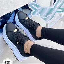 Sports Womens Spring Soled Thick Autumn Lace Up Casual White Sneakers 37 juoda