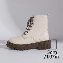 Autumn and winter pre-lace-up medium heel thick heel Martin boots women's British style round head thin women's short boots tide 41 white