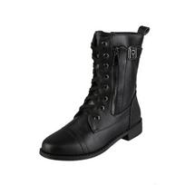 Women's Boots Fashion Side Zip Round Toe Biker Boots Solid Color Lace-Up Chunky Heel Casual Shoes 41
