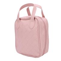 Travel Makeup Bag PU Leather Water Resistant Divider Woven Portable Handle Travel Toiletry Bag Pink white