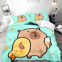 Mielas animacinis kapibara antklodės užvalkalas patalynės komplektas suaugusiems berniukui mergaitei miegamojo dekoravimas vaikų dovana viengulis dvigulis didelis dydis EU Single 90x200cm beige