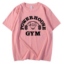 Powerhouse Gym Print Cotton T-shirt Men Women Sportswear Oversized Tshirt Short Sleeve Tee Summer Fitness T Shirts Clothes Tops M pink