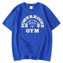 Powerhouse Gym Print Cotton T-shirt Men Women Sportswear Oversized Tshirt Short Sleeve Tee Summer Fitness T Shirts Clothes Tops 4XL blue