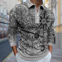 Polo marškinėliai Vyriški ilgomis rankovėmis Precision Clock Print Nauji vyriški polo marškinėliai ilgomis rankovėmis užtrauktuku marškinėlių viršus 8XL pilka