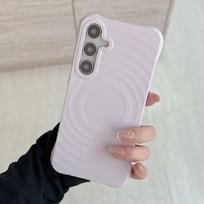 Prabangus vandens bangų skysto silikono dėklas su MagSafe belaidžio įkrovimo funkcija Samsung S25 S24 S23 Ultra Plus FE, minkštas smūgiams atsparus dangtelis Galaxy S25 tamsiai violetine spalva