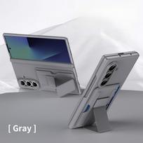 For Samsung Galaxy Z Fold 7 6 5 Case Hinge Funda Card Slot Wristband Kickstand  Protection Plastic Cover Capa for Samsung Z Fold 5&Only Case (No Glass) gray