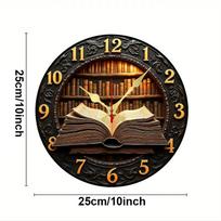 Vintage Book Themed Wooden Round Silent Hanging Wall Clock, Suitable For Living Room,Office,Study Room, Bedroom, Home Decoration 10 inch brown