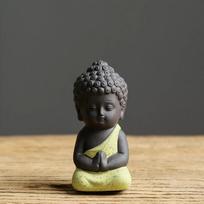 Tea Pet Ornaments Ceramic Little Monks Tea Pet Chinese Style Cute Buddha Statue Exquisite Mini Monk Figurines Tea Play geltona