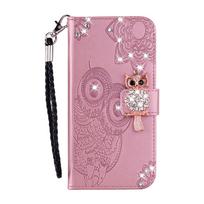Blizgančios kortelės Solt piniginė Atverčiamas odinis dėklas skirtas Xiaomi Redmi Note 15 14 12 Pro 13 11 12T 13T Pelėdos įspaudas Bling krepšys Knygos dangtelis For Xiaomi 13T rožinio aukso spalvos