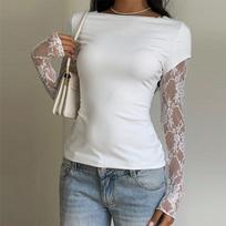 Women S Lace Spliced Long Sleeve Slim Fit T Shirt S