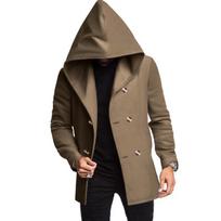 Men S Mid Length Slim Fit Hooded Casual Solid Color Trench Coat Jacket XXXL chaki