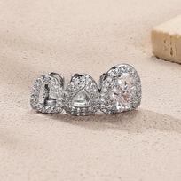 Hollow Hip Hop Grillz: Cubic Zirconia Three-tooth/Four-tooth Styles, Rapper Tooth Ornament gray