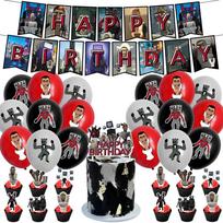 Skibidi Toilet Theme Birthday Party Decoration Kit Monster Birthday Cake Topper Paper Flag Balloons And More! 32Pcs red