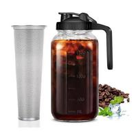 Large Capacity Cold Brew Coffee Maker - 34oz/64oz Thick Mason Jar with Handle, Spout, Lid, and Stainless Steel Filter gray